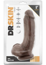 Dr. Skin Mr. Mayor Dildo with Balls and Suction Cup - Chocolate - 9in