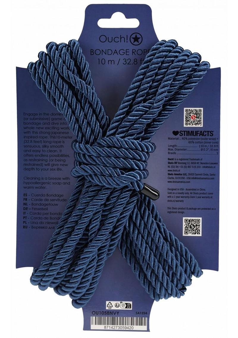 Ouch Bondage Rope 10 Meter Nylon - Blue/Navy Blue