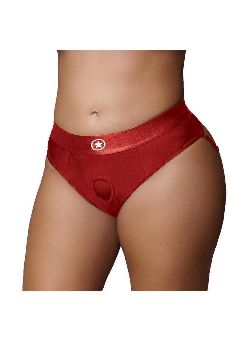 Ouch! Vibrating Strap-On Thong Rechargeable - Red - XLarge/XXLarge
