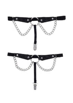 Sex and Mischief Chain Lace Garters - Black/Silver