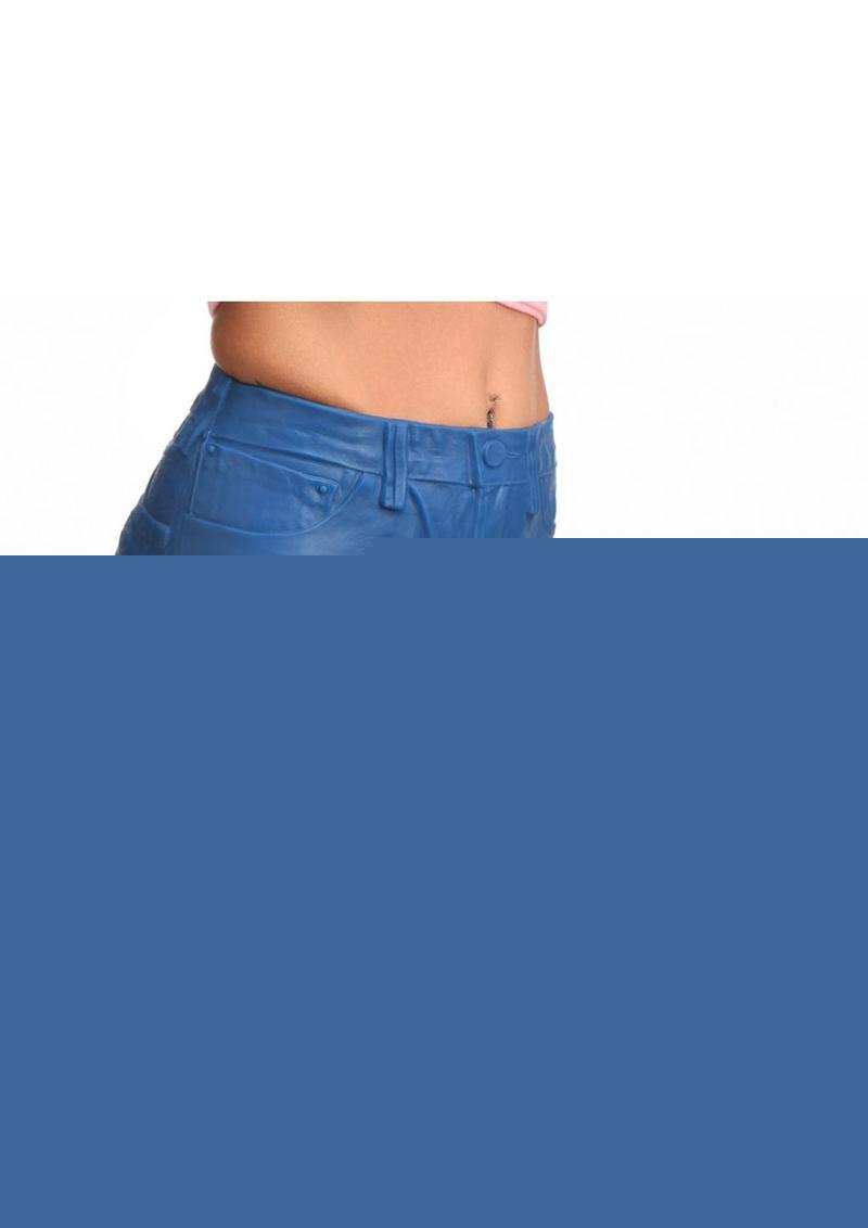 Strap U Booty Shorts Strap-On Harness with Dildo - Blue/Vanilla - Large - 6in