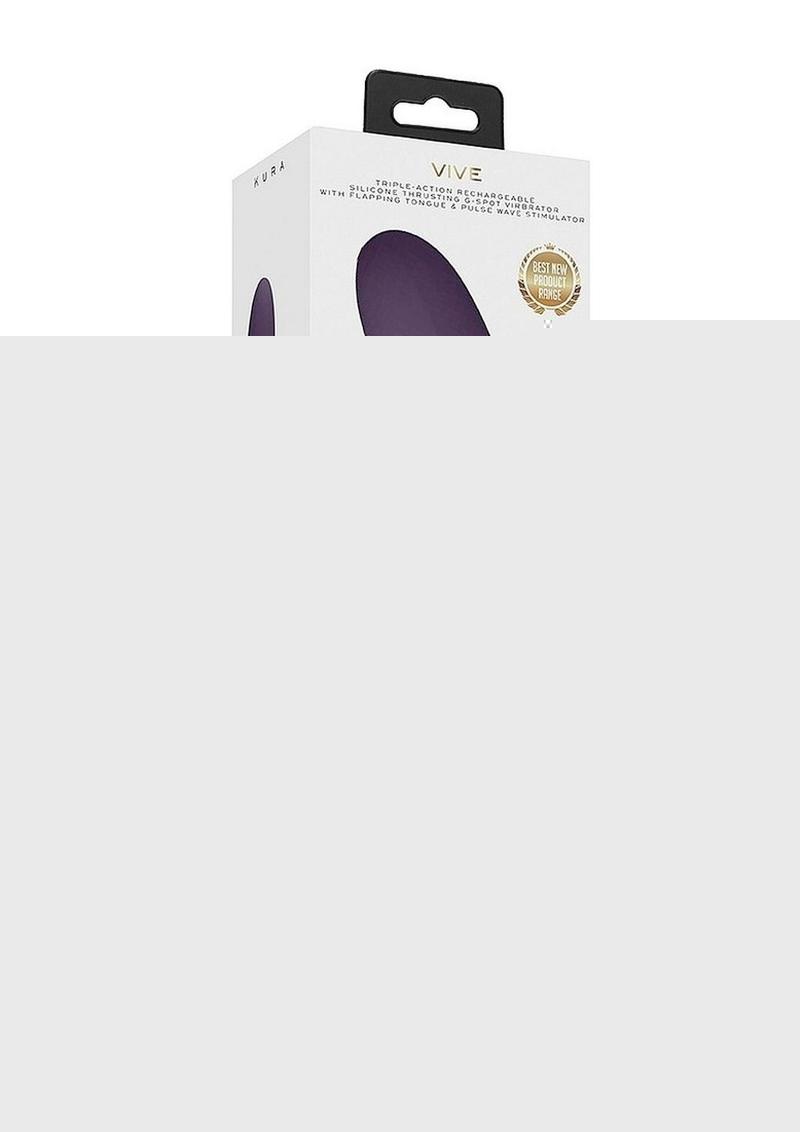 Vive Kura Rechargeable Silicone Triple Motor Thrusting G-Spot with Flapper and Air Wave Clit Stimulation Vibrator - Purple