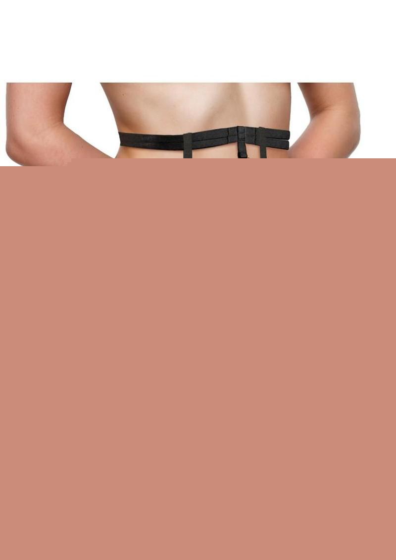 Bedroom Bliss Belle Strap-On Panty Harness and Garter - Black - Large