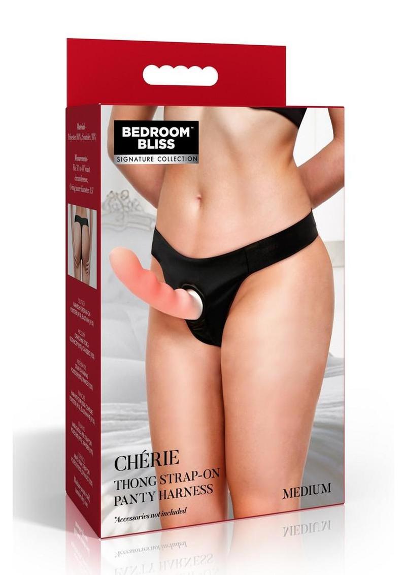 Bedroom Bliss ChÃ©rie Thong Strap-On Panty Harness - Black - Medium