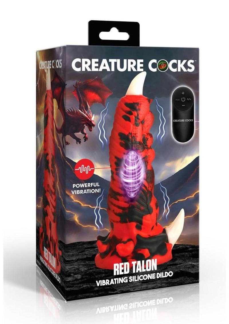 Creature Cocks Red Talon Vibrating Rechargeable Silicone Dildo - Black/Red