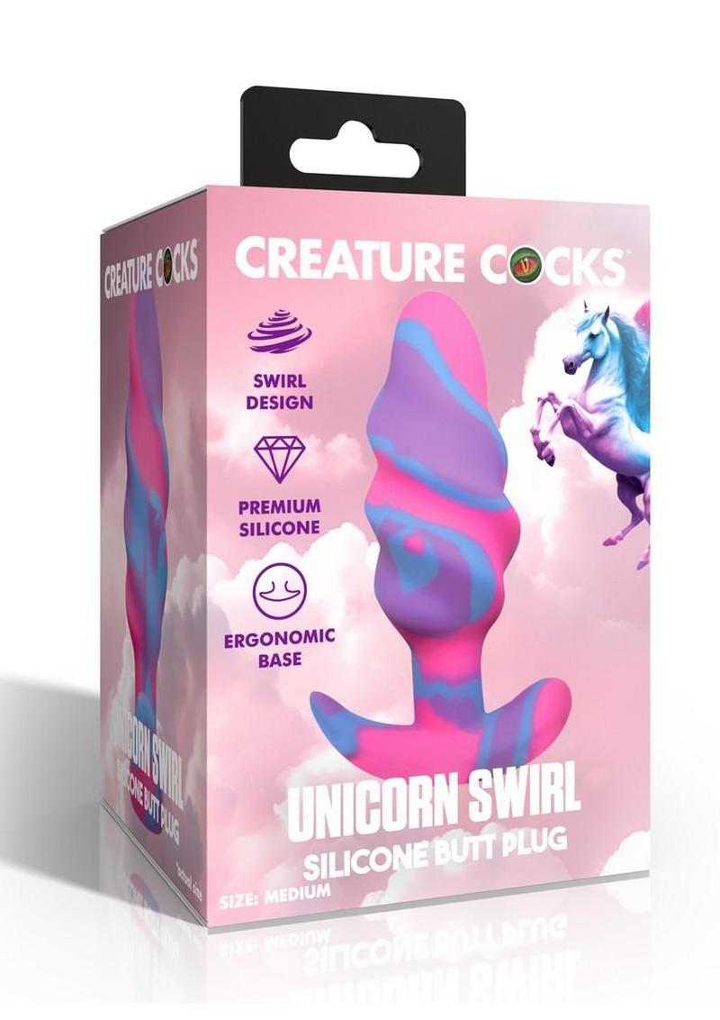 Creature Cocks Unicorn Swirl Silicone Butt Plug - Blue/Multicolor/Pink/Purple - Medium