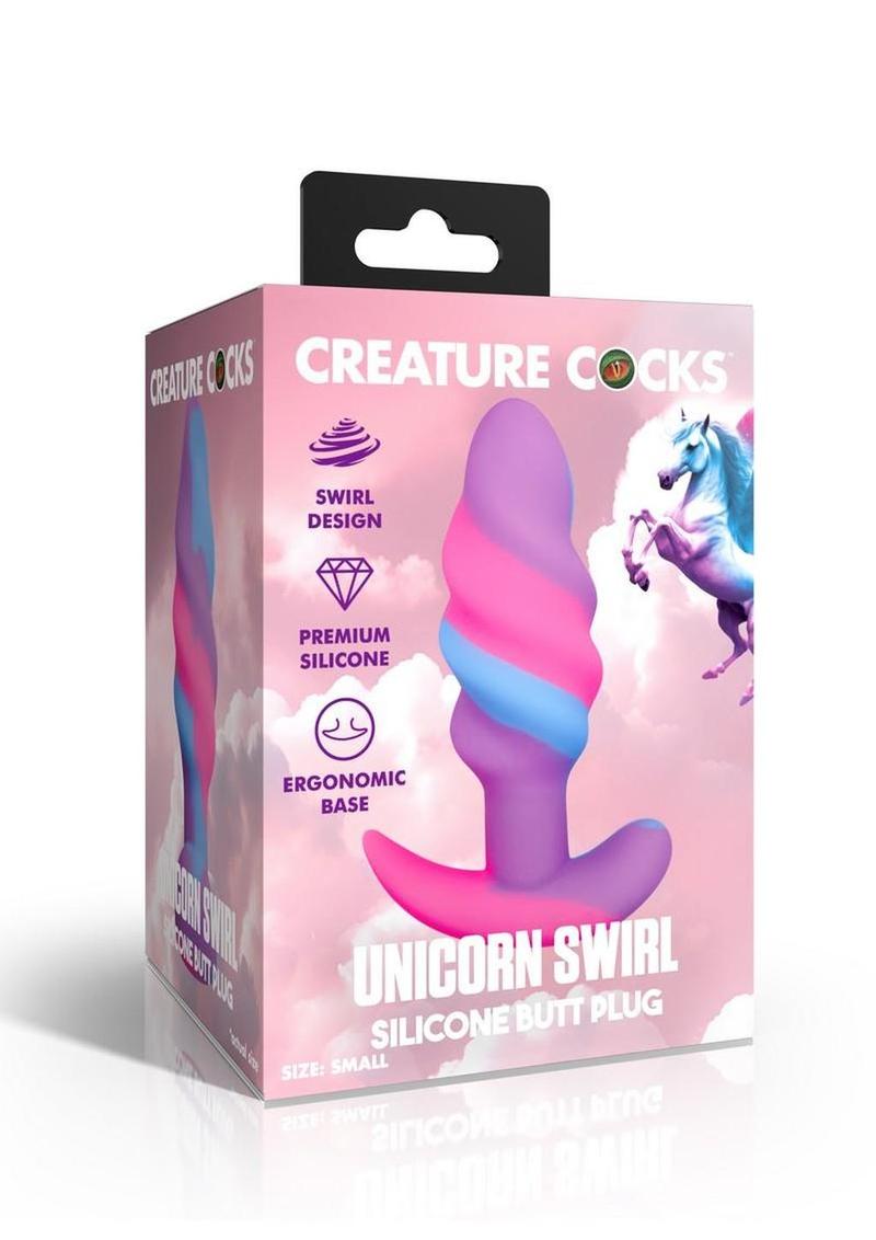 Creature Cocks Unicorn Swirl Silicone Butt Plug - Blue/Multicolor/Pink/Purple - Small