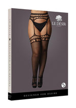 Le Desir Garterbelt Stockings with Open Design - Black - Queen