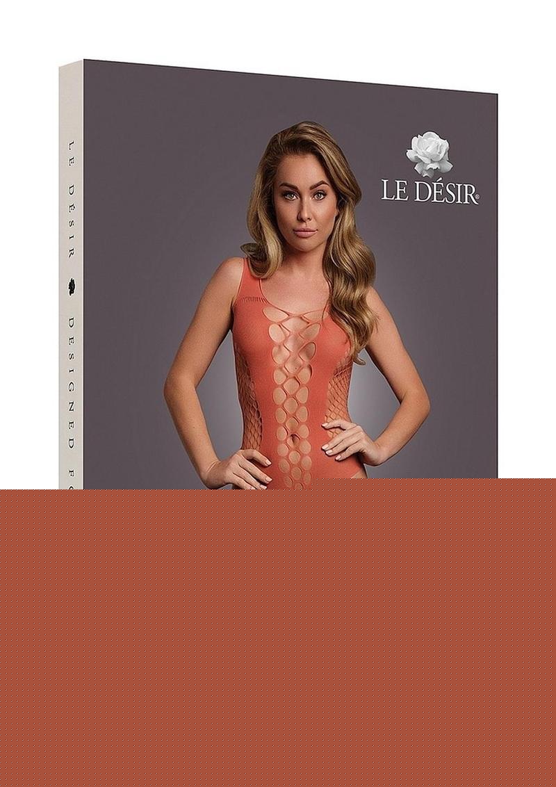Le Desir V-Neck Teddy with Opaque Panels - One Size - Sunset Glow - Orange/Red - One Size