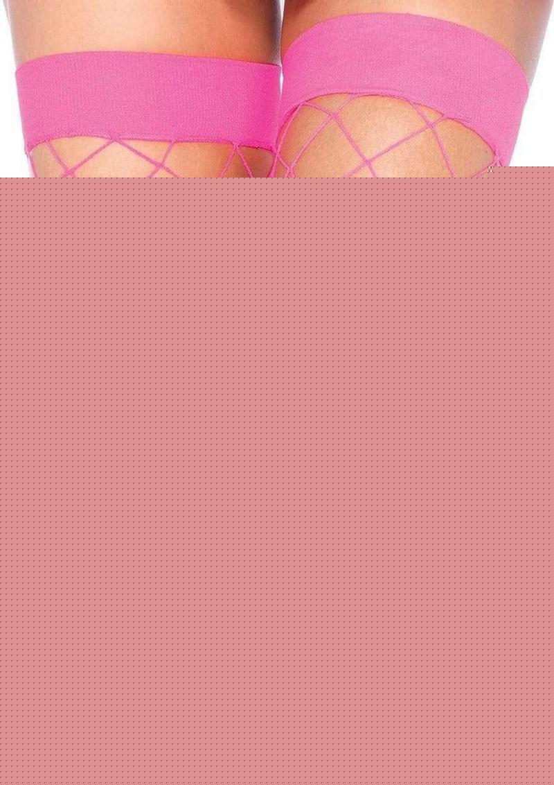 Leg Avenue Fence Net Thigh Highs - Pink - One Size