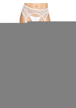 Leg Avenue Industrial Net Stockings with Scalloped Trimmed Attached Garter Belt - White - One Size