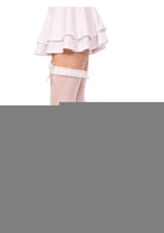 Leg Avenue Lace Garter Sheer Striped Thigh Highs with Satin Bow Accent - White - One Size