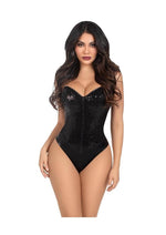 Leg Avenue Sequin Boned Snap Crotch Bodysuit with Detachable Clear Strap - Black - Small - 2 Piece