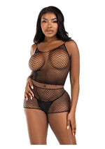 Leg Avenue Twist Net Tank Top and Boy Shorts - Black - One Size - 2 Piece
