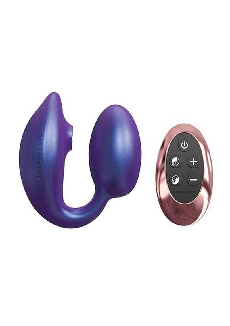 Love to Love Wonderlover Rechargeable Silicone Dual Vibrator with Remote - Iridescent Night - Blue