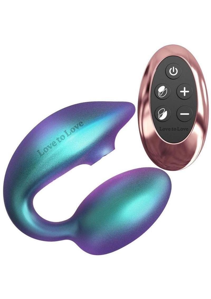 Love to Love Wonderlover Rechargeable Silicone Dual Vibrator with Remote - Iridescent - Turquoise