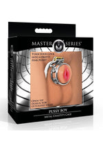 Master Series Pussy Boy Metal Chastity Cage Stainless - Silver/Steel/Vanilla