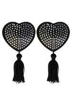 Peekaboo Satin with Stone and Tassel Pasties - Black/White