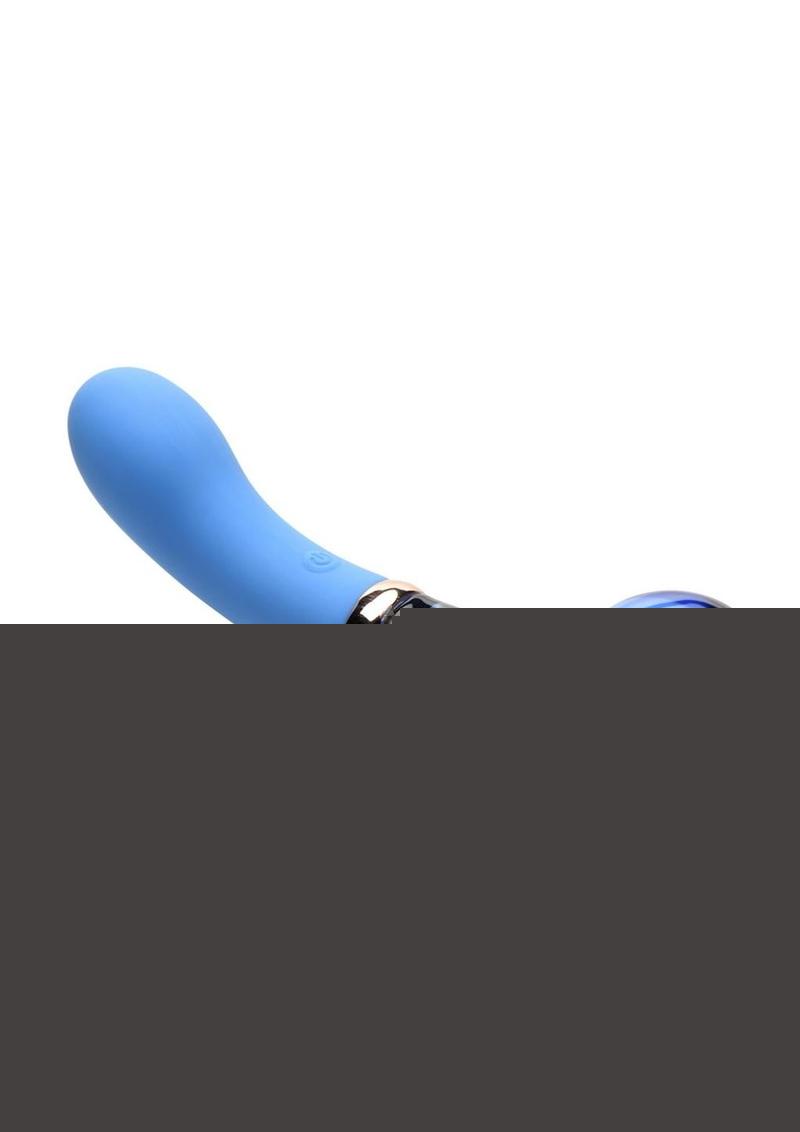 Prisms Vibra-Glass 10x Bleu Dual End G-Spot Rechargeable Silicone/Glass Vibrating Dildo - Teal