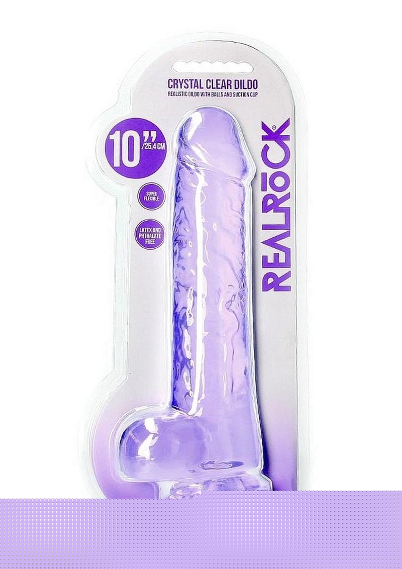 Realrock Crystal Clear Realistic Dildo with Balls - Clear/Purple - 10in