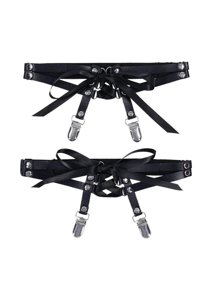 Sex and Mischief Laced Up Garters - Black