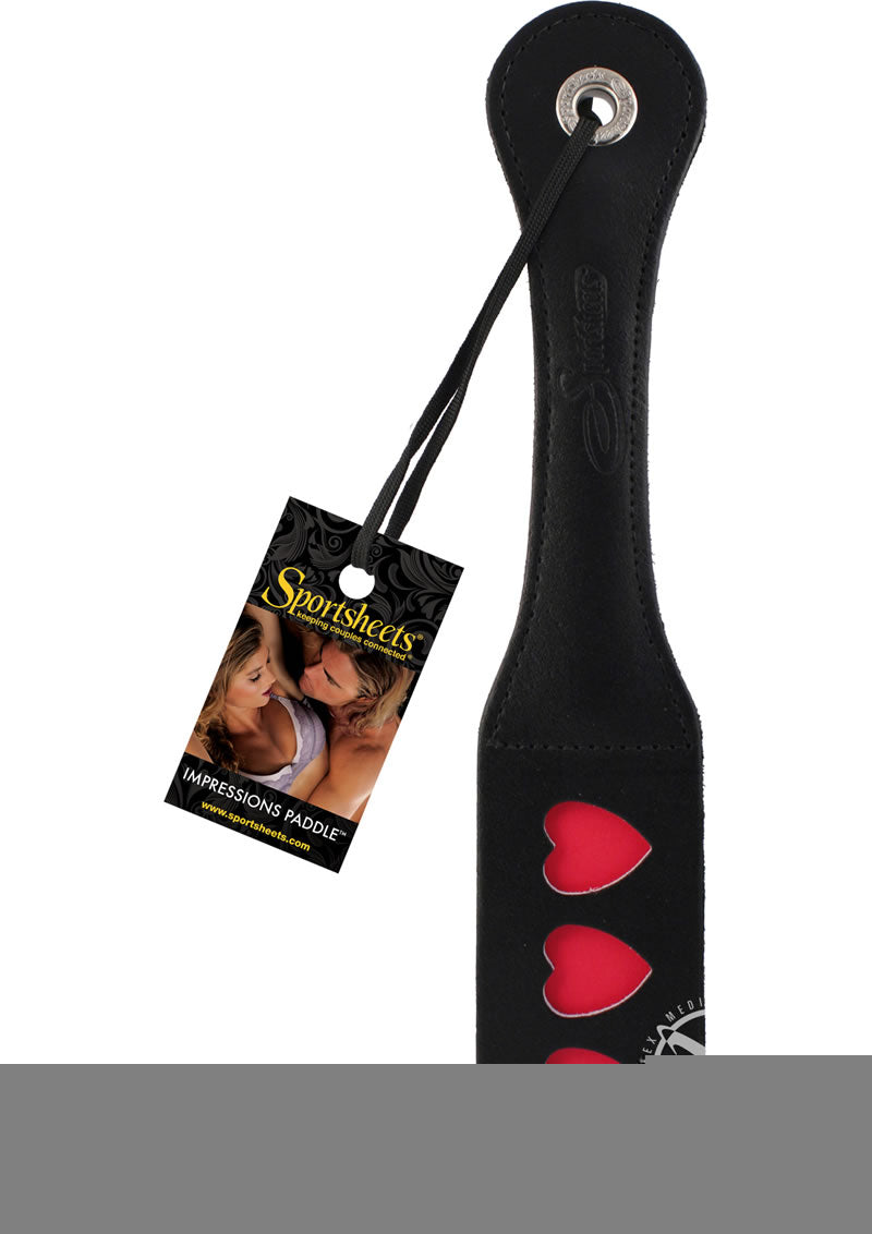Sportsheets Leather Heart Impression Paddle - Black - 12in