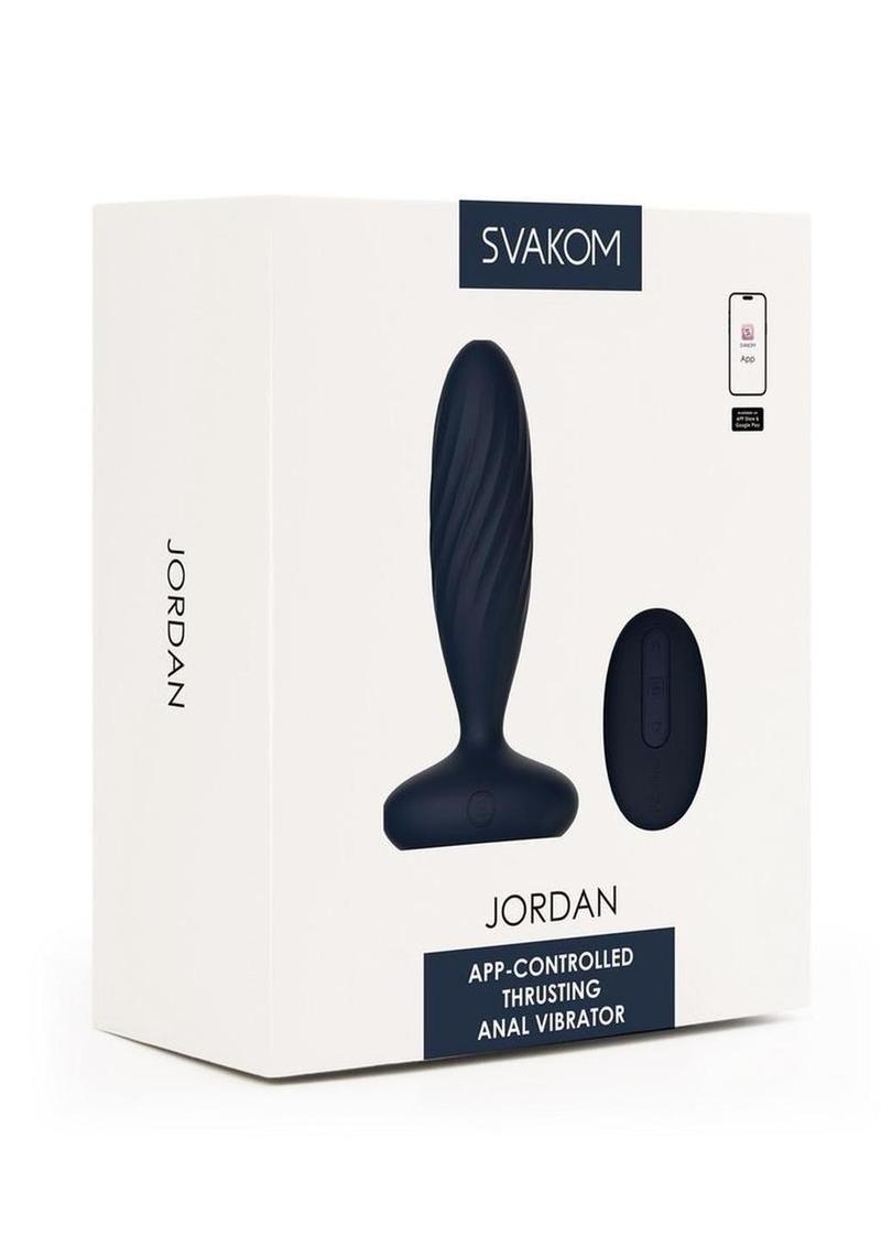 Svakom Jordan Rechargeable Silicone App Control Thrusting Anal Vibrator - Navy Blue